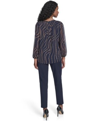 Women's Cascade Dot Pintuck Long Sleeve Blouse