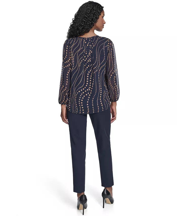 Women's Cascade Dot Pintuck Long Sleeve Blouse - thumbnail 7