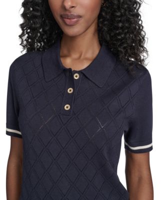 Women's Short Sleeve Pointelle Polo Sweater