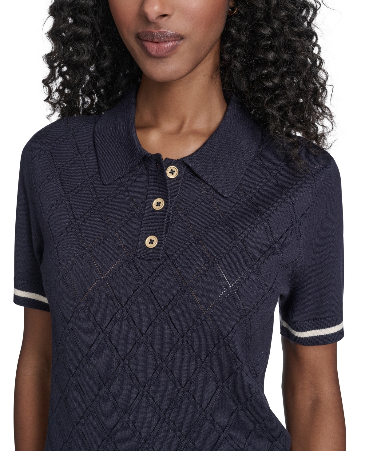 Tommy Hilfiger Women's Short Sleeve Pointelle Polo Sweater