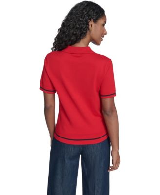 Women's Short Sleeve Pointelle Polo Sweater