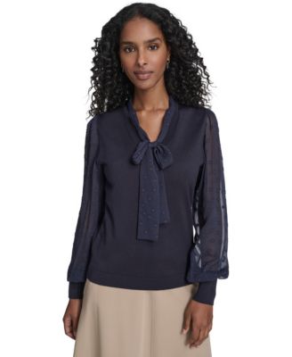 Tommy Hilfiger - Women's Mixed Media Floral Clip Long Sleeve Sweater