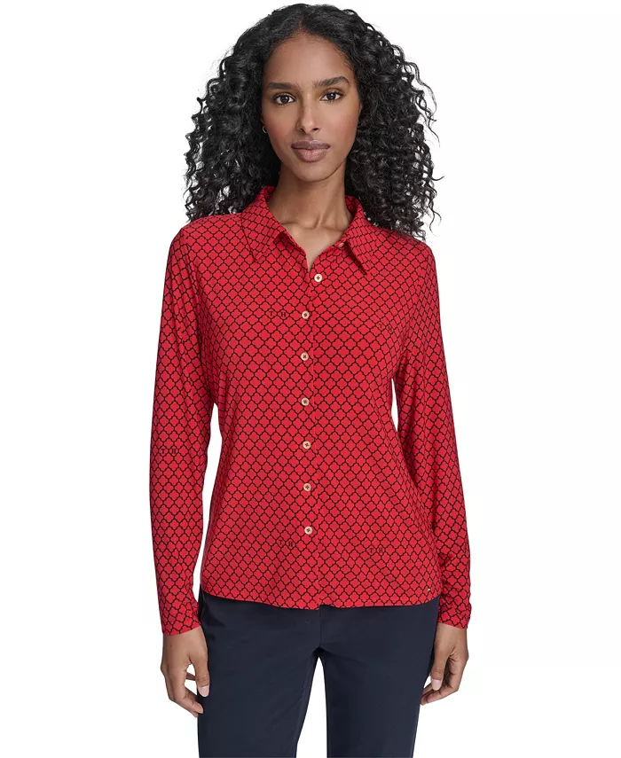 Women's Long Sleeve Clover Button-Up Top