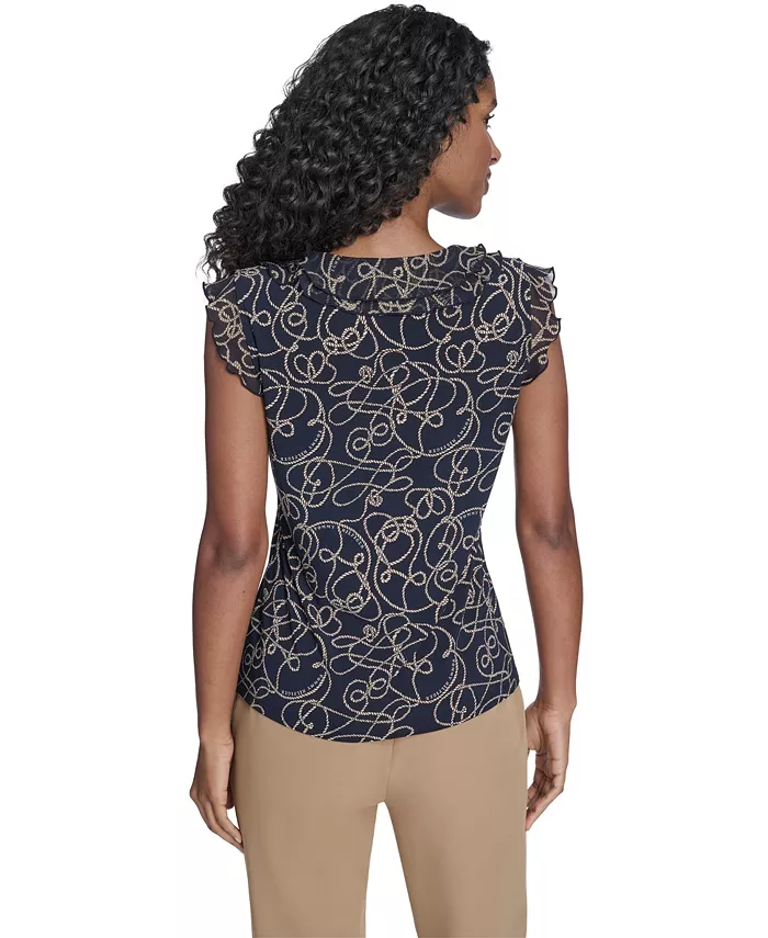 Women's Sleeveless Mixed Media Rope Print Top - thumbnail 3