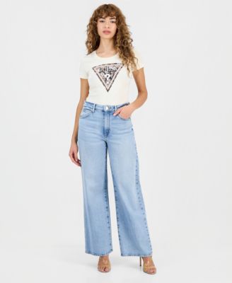 Women's Short-Sleeve Leopard Triangle Logo T-Shirt