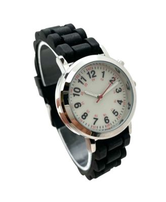 Black Luminous Dial Easy Read Medical Professionals Silicone Band Women Watch