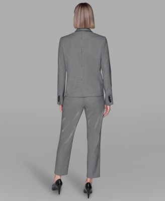 Karl Lagerfeld Womens Long Sleeve Checkered One Button Jacket Sleeveless Top Checkered Straight Ankle Pants In Multi