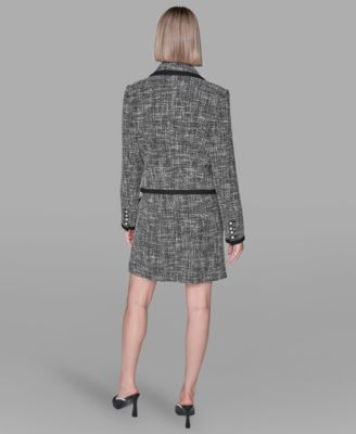 Karl Lagerfeld Womens Cropped Open Front Tweed Jacket Long Sleeve Top Knee Length Tweed Skirt In Gray