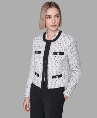 KARL LAGERFELD PARIS - Women's Long-Sleeve Contrast Tweed Jacket