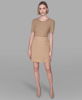 Women's Back Invisible Zipper Button Detail Mini Skirt