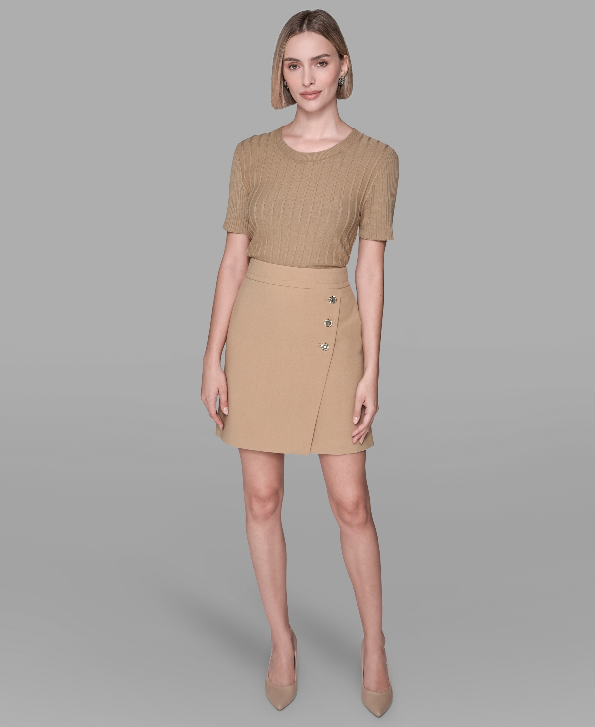 Karl Lagerfeld Paris Women's Knee Length Button Detail Skirt