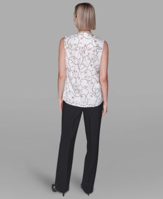 Women's V-Neck Button Down Front Printed Top