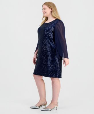 Plus Size Sequinned Chiffon-Sleeve Dress