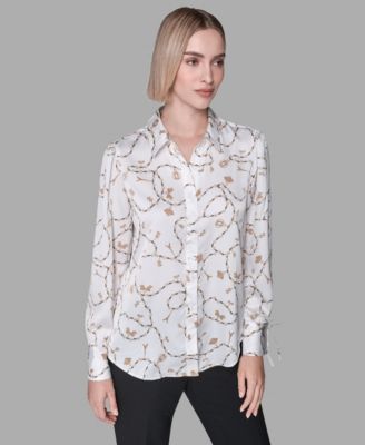 KARL LAGERFELD PARIS - Women's Collared Printed Long-Sleeve Top