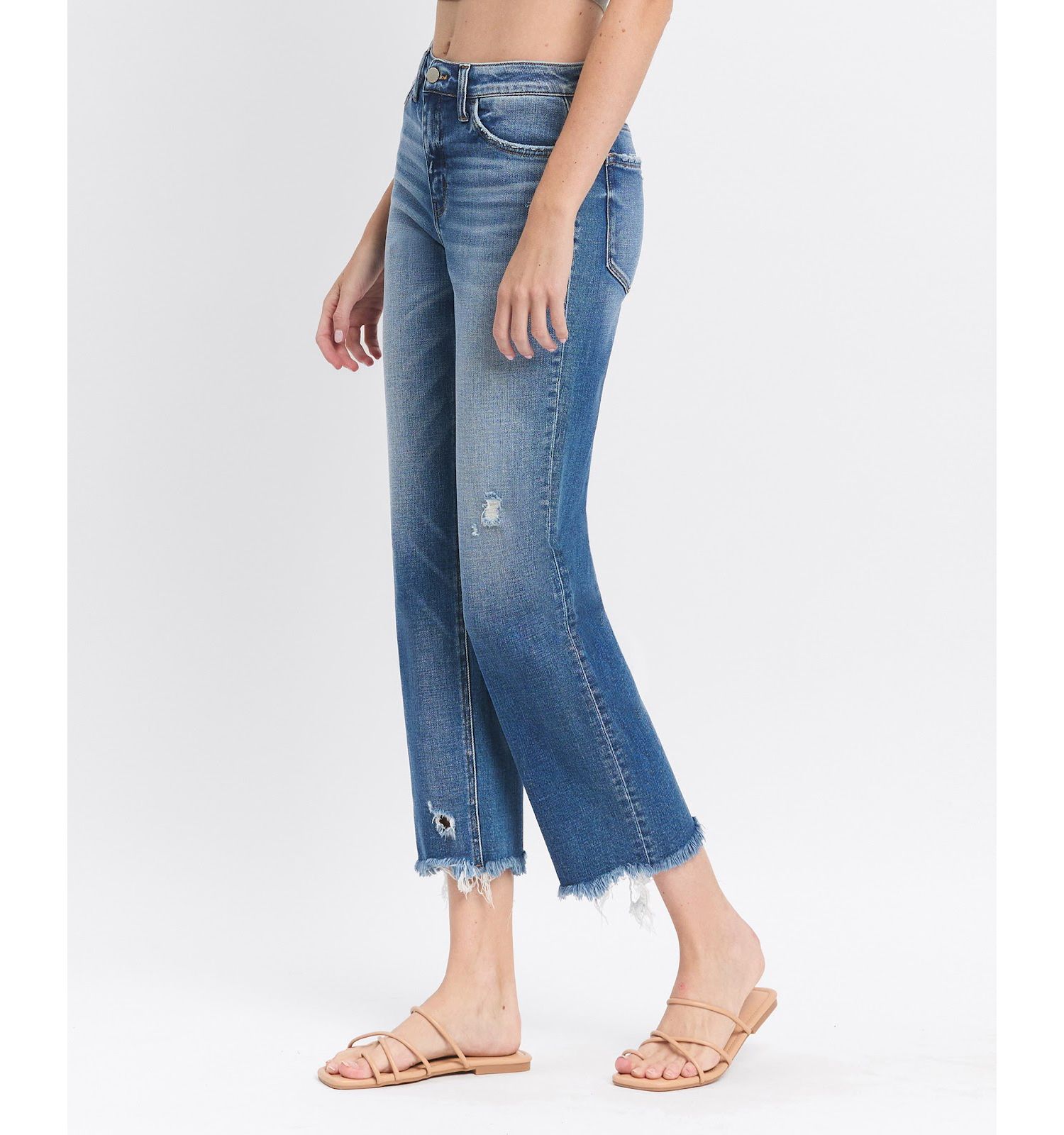Women's High Rise Frayed Hem Crop Straight Jeans