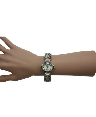 Two Tone Heart Details Bangle Women Watch