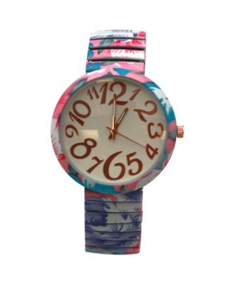 Pink Floral Stretch Bold Numbers Women Watch