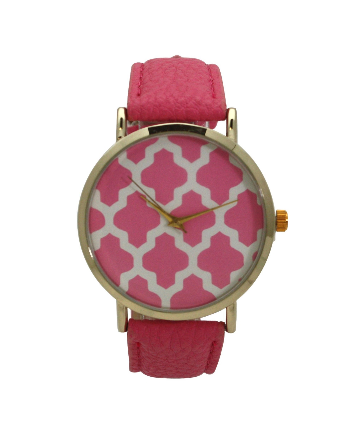 Olivia Pratt Pink Geometric Pattern Leather Strap Watch