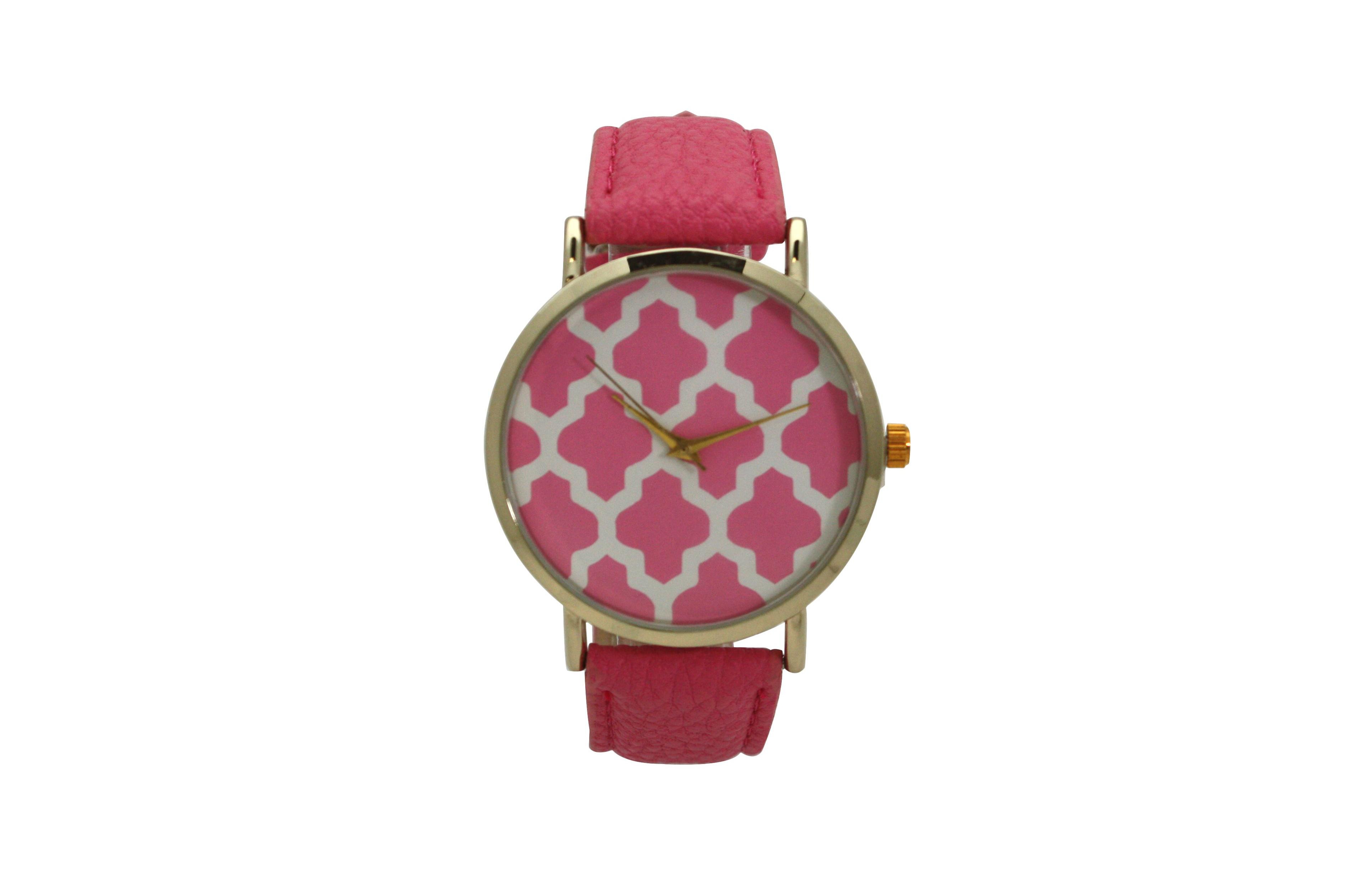 Olivia Pratt Pink Geometric Pattern Leather Strap Watch