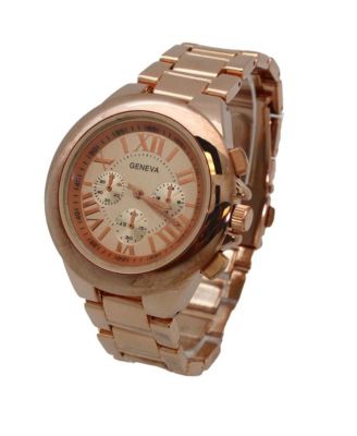 Rosegold Bold Bezel 3-Dial Metal Watch