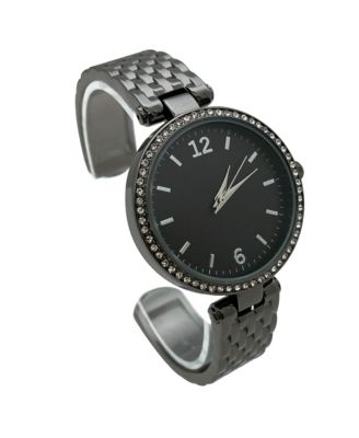 Black Round Face with Rhinestones Bangle Women Watch