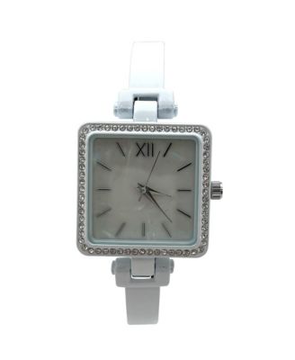 White Square Face Thin Rhinestone Bezel Bangle Women Watch