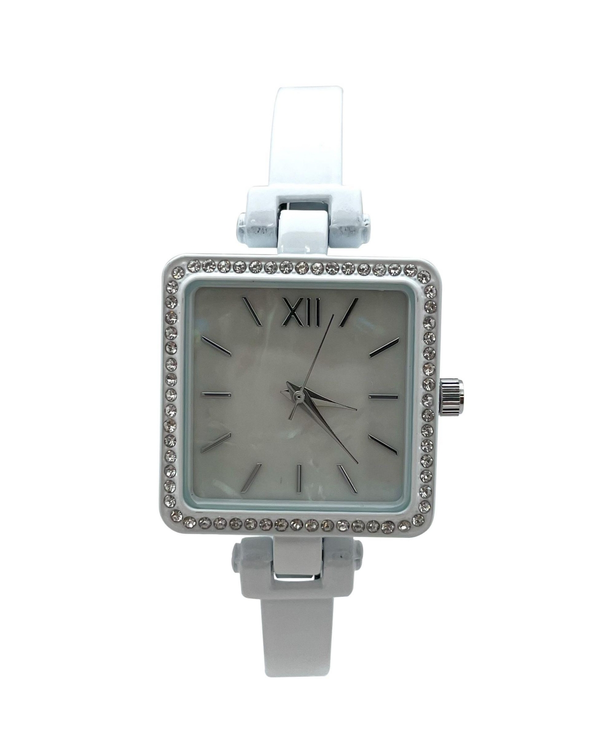Olivia Pratt White Square Face Thin Rhinestone Bezel Bangle Women Watch