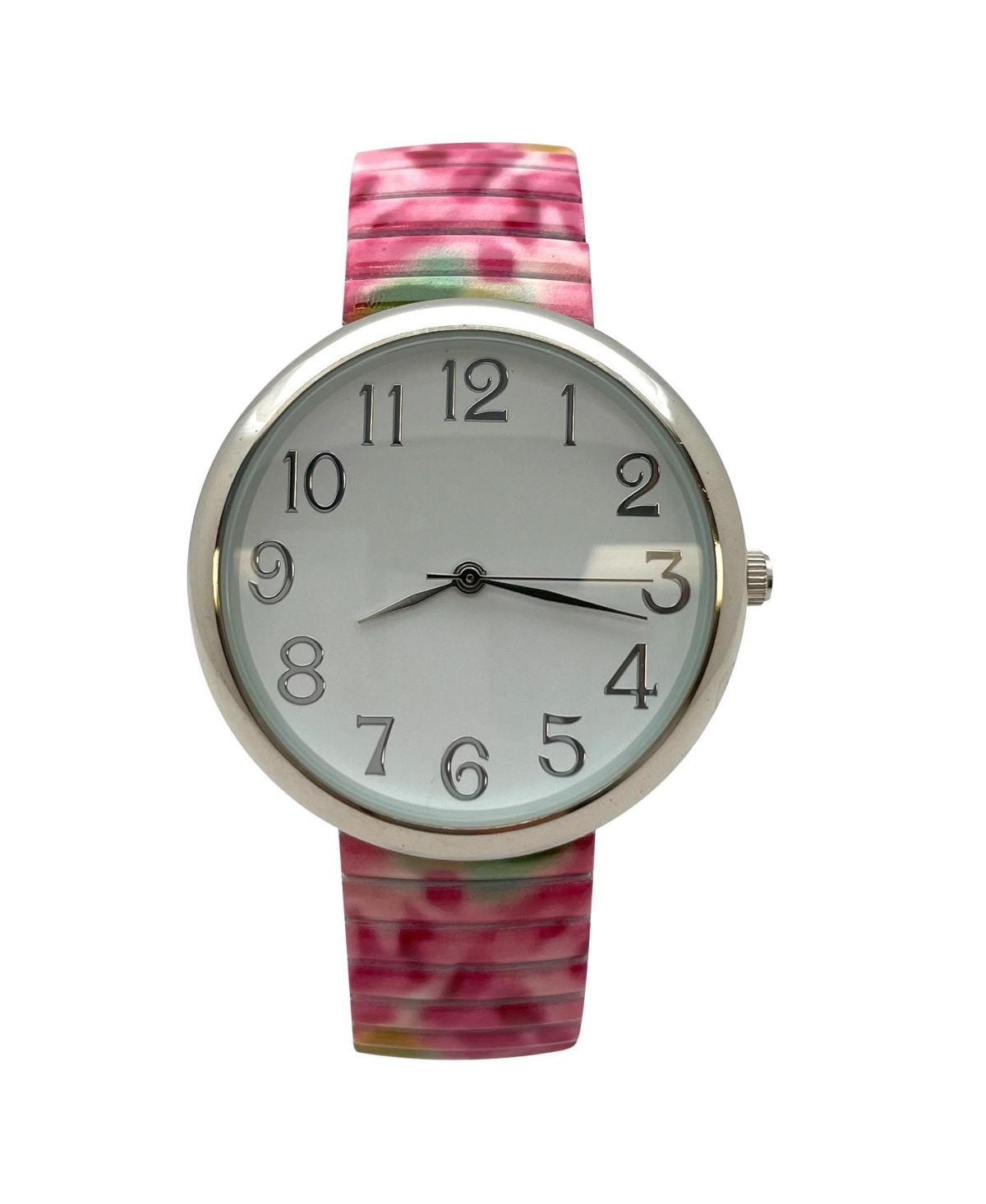 Olivia Pratt Bright Pink Big Dial Easy Reader Watch Printed Elastic Stretch Band Wristwatch Women Watch