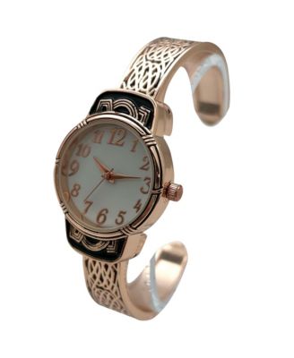 Elegant Metallic and Detailed Round Face Bangle Women Watch, Rose Gold