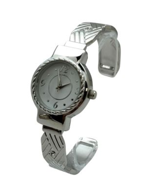 Detailed Bright Metallic Elegant Cuff Women Watch, Silver