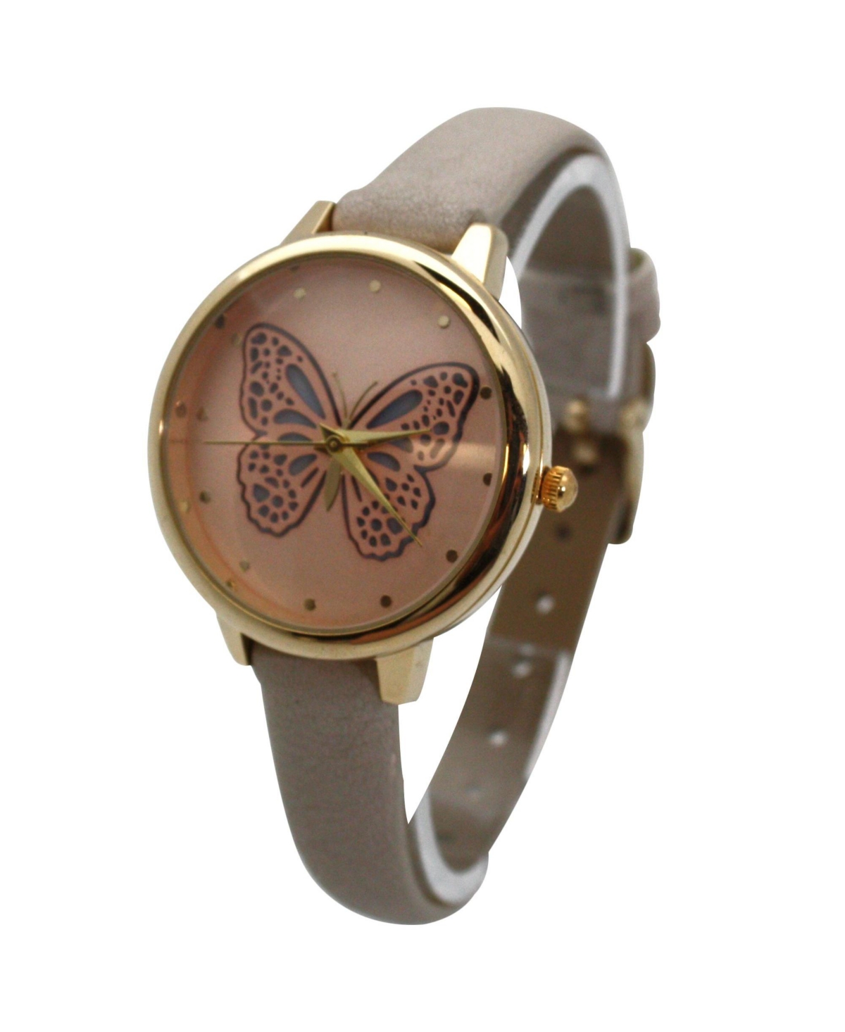 Olivia Pratt Gray Thin Faux Leather Butterfly Face Women Watch
