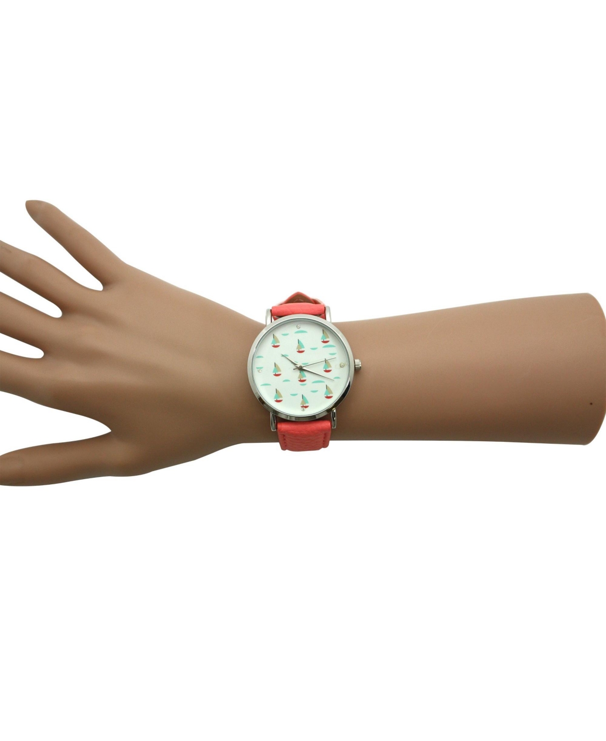 Olivia Pratt Coral Faux Leather Sailing Boats Dial Women Watch