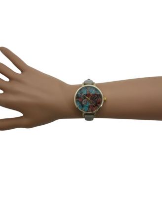 Gray Faux Leather Butterflies Dial Women Watch