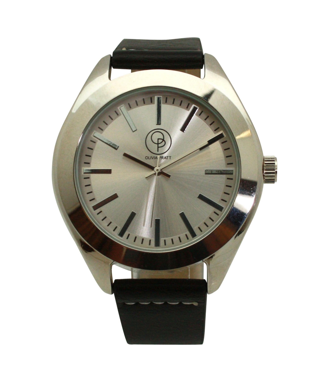 Olivia Pratt Silver Minimalist Faux Leather Band Women Watch