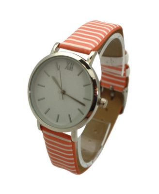Orange Stripped Pastel Colors Faux Leather Women Watch