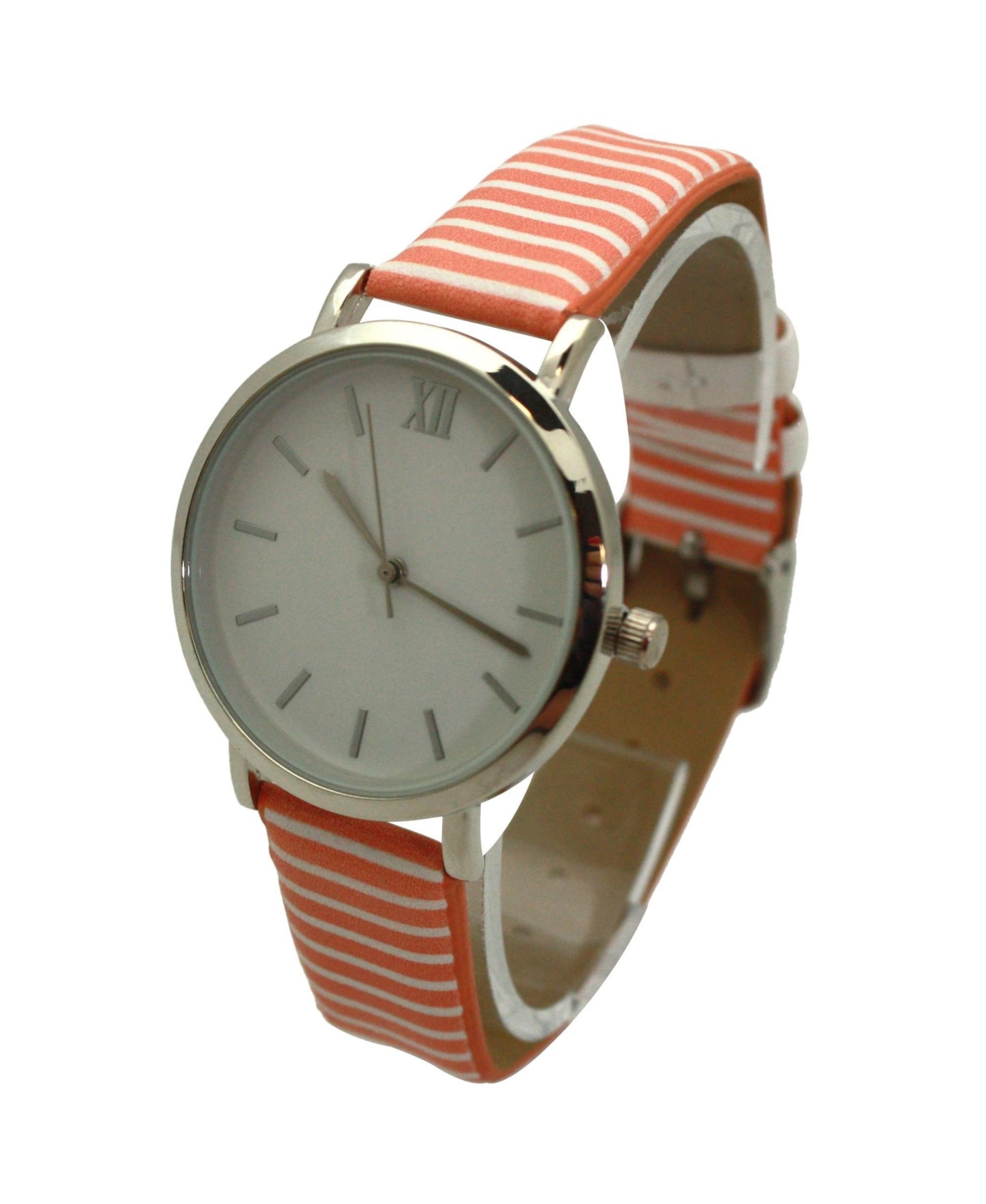 Olivia Pratt Orange Stripped Pastel Colors Faux Leather Women Watch