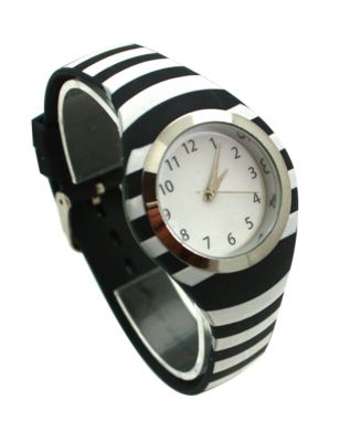 Black Stripped Silicone Band Women Watch