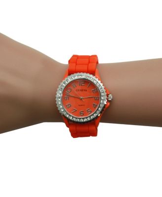 Orange Every Day Silicone and Rhinestones Colorful Women Watch
