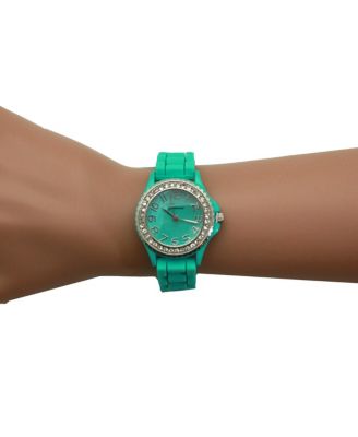 Teal Every Day Thin Band Silicone and Rhinestones Colorful Women Watch