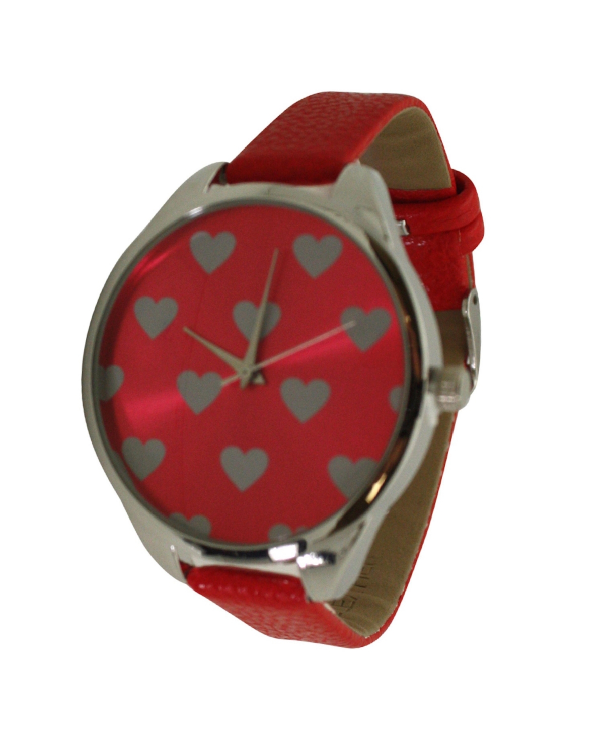 Olivia Pratt Red Heart Print Face Leather Strap Watch