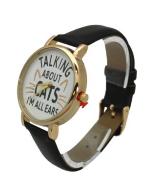 BLACK TALKING ABOUT CATS LEATHER STRAP WATCH