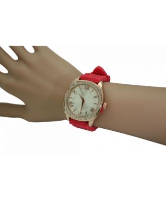 Hot Pink Rosegold and Rhinestone Silicone Strap Watch