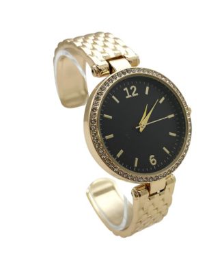 Gold Round Face with Rhinestones Bangle Women Watch