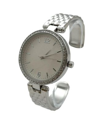 Silver Round Face with Rhinestones Bangle Women Watch