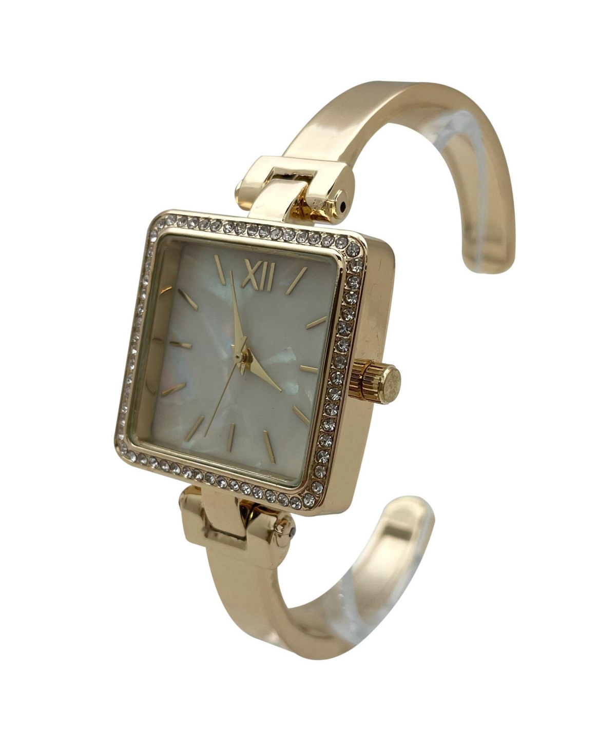 Olivia Pratt Gold Square Face Thin Rhinestone Bezel Bangle Women Watch