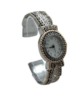 Two Tone New Elegant Textured Bangle Women Watch