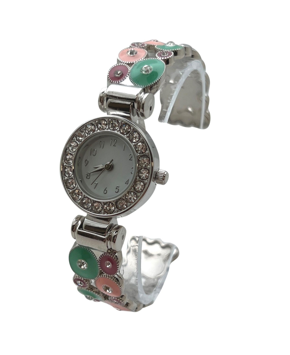Olivia Pratt Pastels Silver Colorful Round Shapes Band Bangle Women Watch