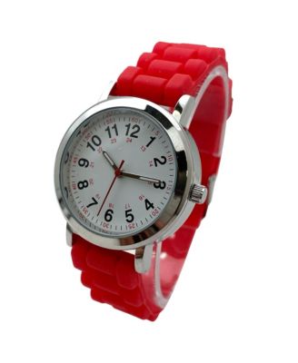 Red Easy Read Medical Professionals Silicone Band Women Watch