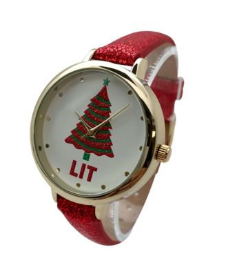 Shiny Red Faux Leather Christmas Themed Women Watches