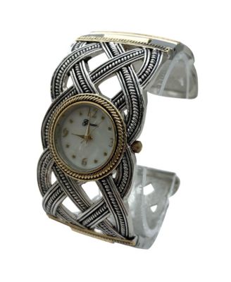 Braided Details Elegant Bangle Women Watch, Two Tone